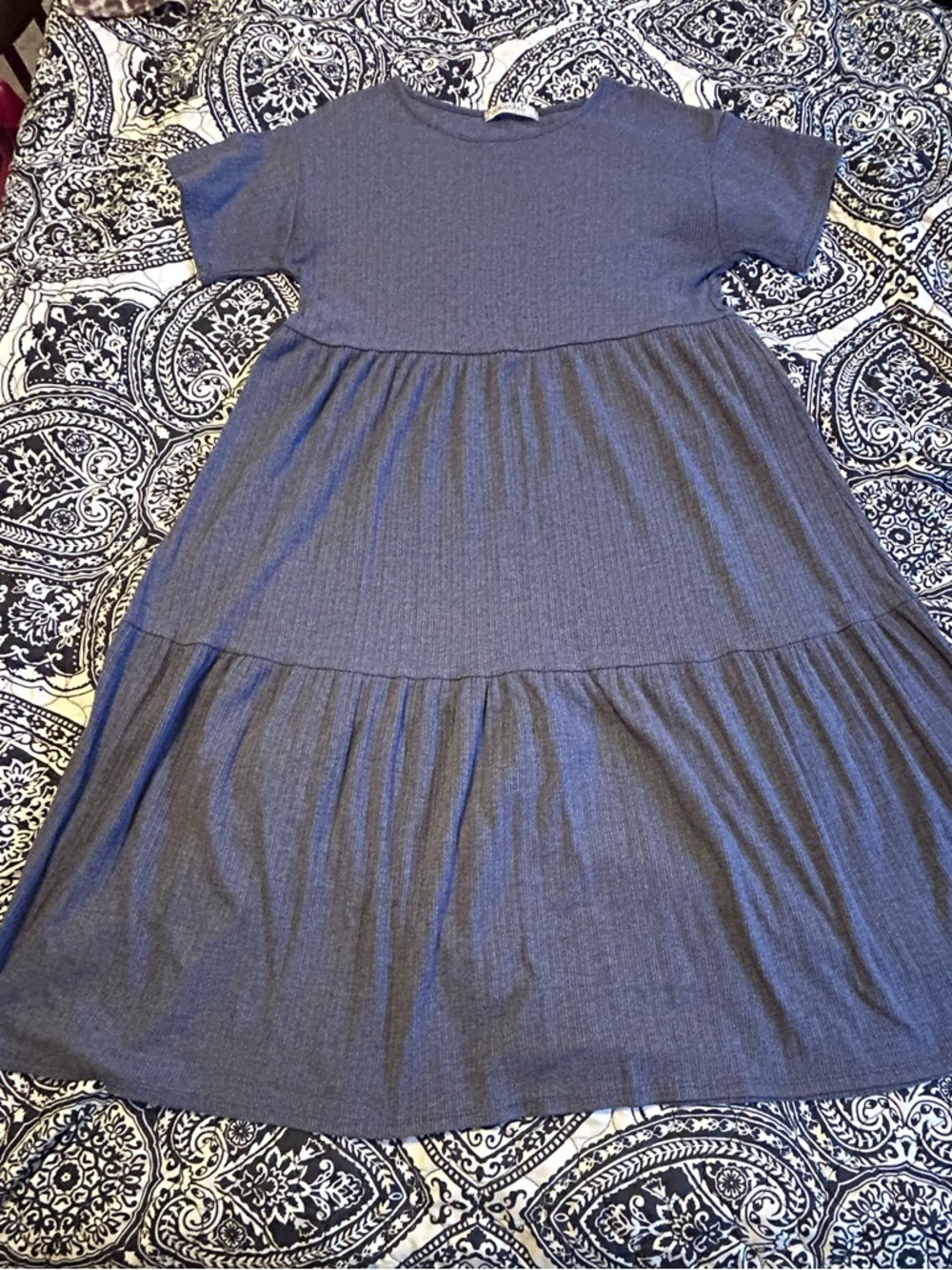 Flying Tomato' Short Sleeve Tiered Dress - Heather Blue